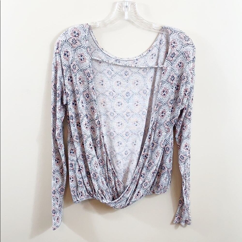 Free People Laguna Floral Open Sexy Back White/Blue Blouse